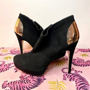 4” Heel Suede Booties in Black & Gold